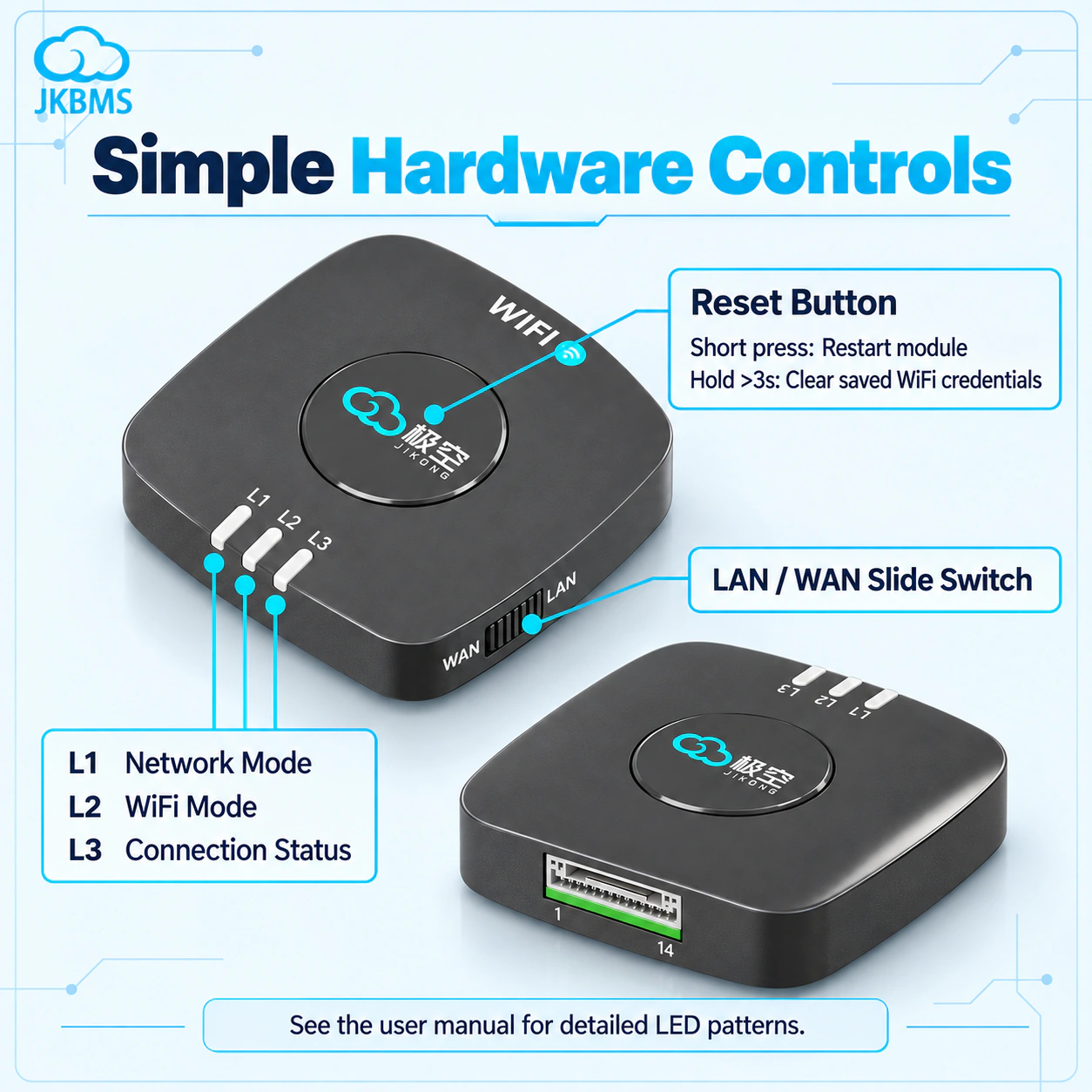 JKBMS WiFi Remote Monitoring Module specifications, dimensions, and application details 6
